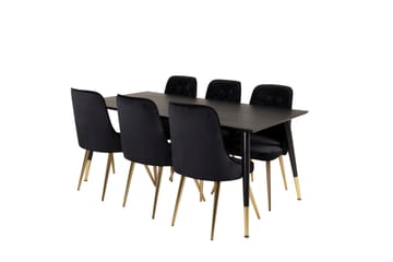 Dipp Matgrupp 180 cm Rektangulär med 6 Velvet Deluxe stolar - Svart/Guld - Products - Möbler - Bord & matgrupp - Matgrupp