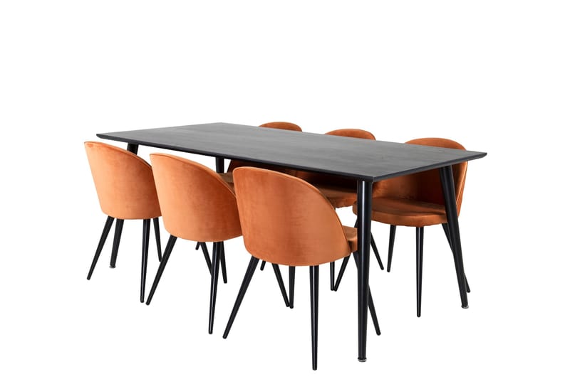 Dipp Matgrupp 180 cm Rektangulär med 6 Velvet stolar - Svart - Products - Möbler - Bord & matgrupp - Matgrupp