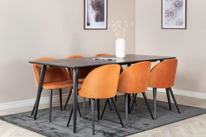 Dipp Matgrupp 180 cm Rektangulär med 6 Velvet stolar - Svart - Products - Möbler - Bord & matgrupp - Matgrupp