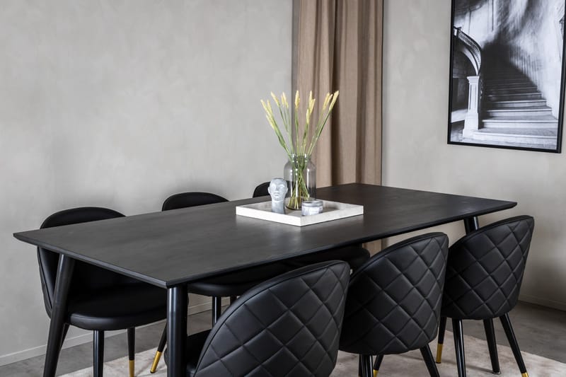 Dipp Matgrupp 180 cm Rektangulär med 6 Velvet stolar - Svart/Guld - Products - Möbler - Bord & matgrupp - Matgrupp