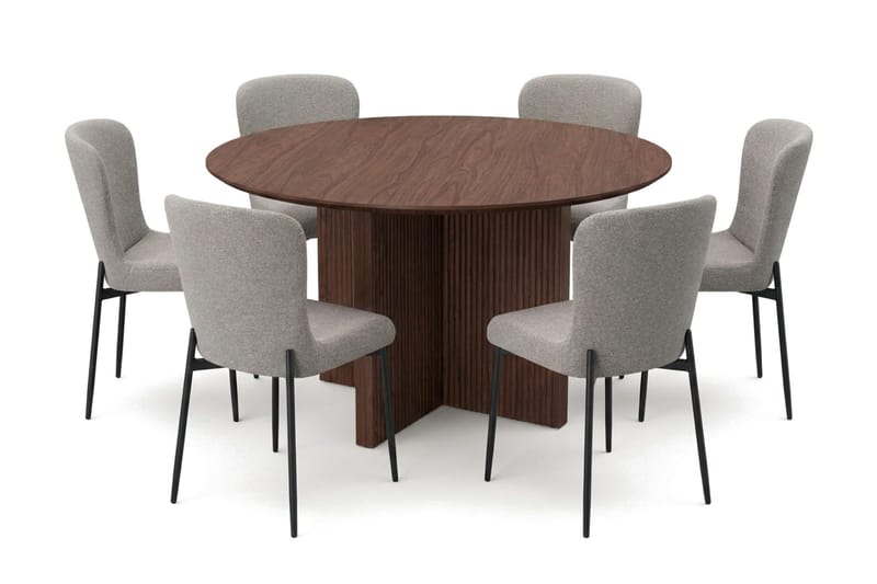 Edda Matgrupp runt 130 cm Valnöt med 6 Elsie Matstolar - Valnöt - Products - Möbler - Bord & matgrupp - Matgrupp