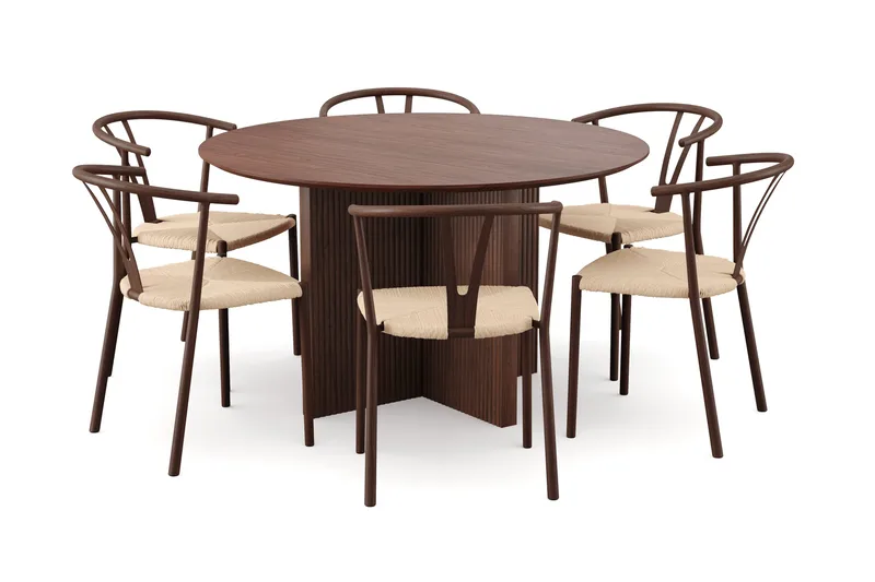 Edda Matgrupp runt 130 cm Valnöt med 6 Elysia Matstolar - Valnöt - Products - Möbler - Bord & matgrupp - Matgrupp
