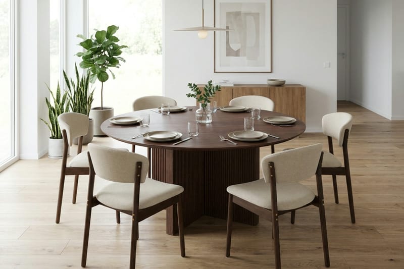 Edda Matgrupp runt 150 cm Valnöt med 6 Nala Matstolar - Products - Möbler - Bord & matgrupp - Matgrupp