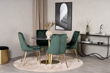 Estelle Matgrupp 106 cm Rund med 4 Velvet Deluxe stolar - Svart/Guld - Products - Möbler - Bord & matgrupp - Matgrupp