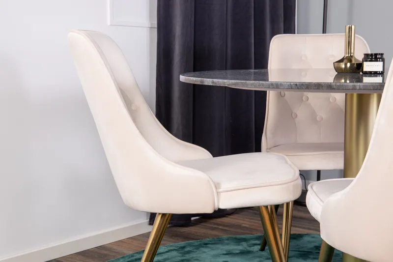 Estelle Matgrupp 106 cm Rund med 4 Velvet stolar - Beige - Products - Möbler - Bord & matgrupp - Matgrupp