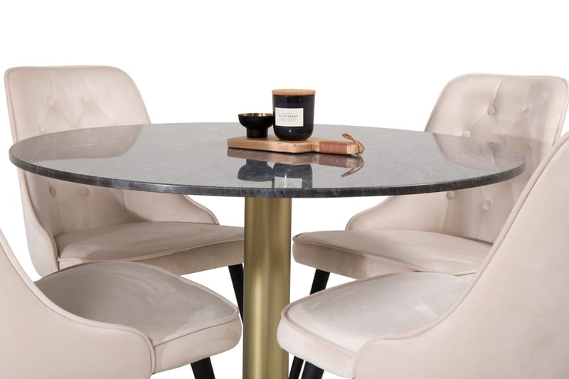 Estelle Matgrupp 106 cm Rund med 4 Velvet stolar - Beige - Products - Möbler - Bord & matgrupp - Matgrupp