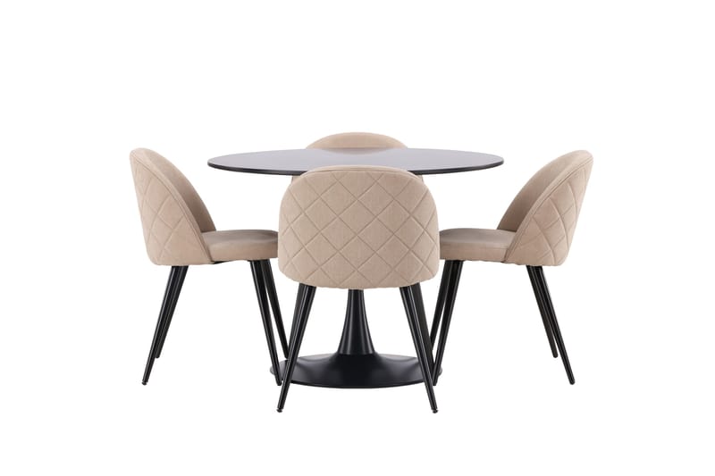 Glade Matgrupp 100 cm Rund med 4 Velvet stolar, Beige