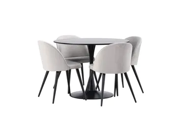 Glade Matgrupp 100 cm Rund med 4 Velvet stolar - Svart - Products - Möbler - Bord & matgrupp - Matgrupp