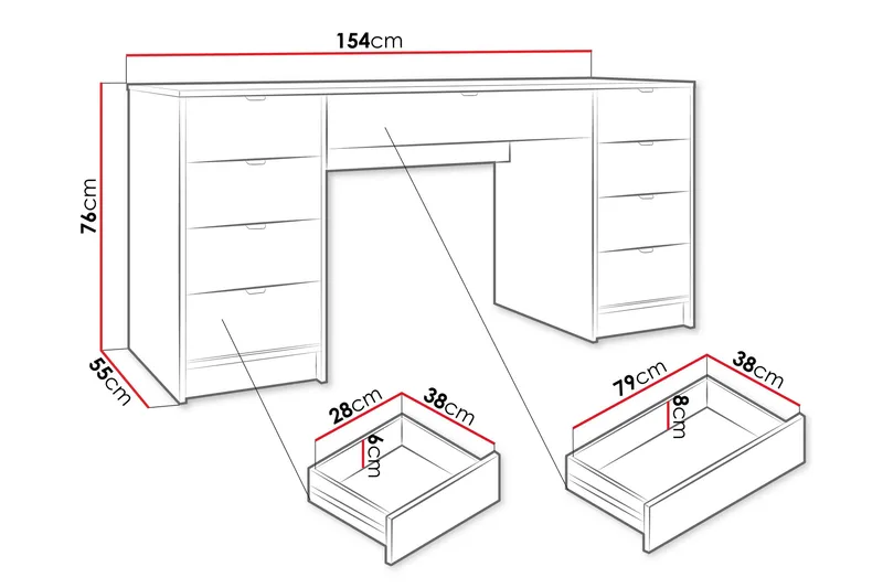 Gudelia Sminkbord 154 cm - Svart - Products - Möbler - Bord & matgrupp - Sminkbord & toalettbord