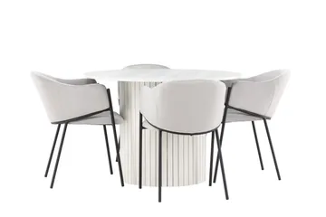 Härön Matgrupp 110 cm Rund med 4 Evelina stolar - Vit/Grå - Products - Möbler - Bord & matgrupp - Matgrupp