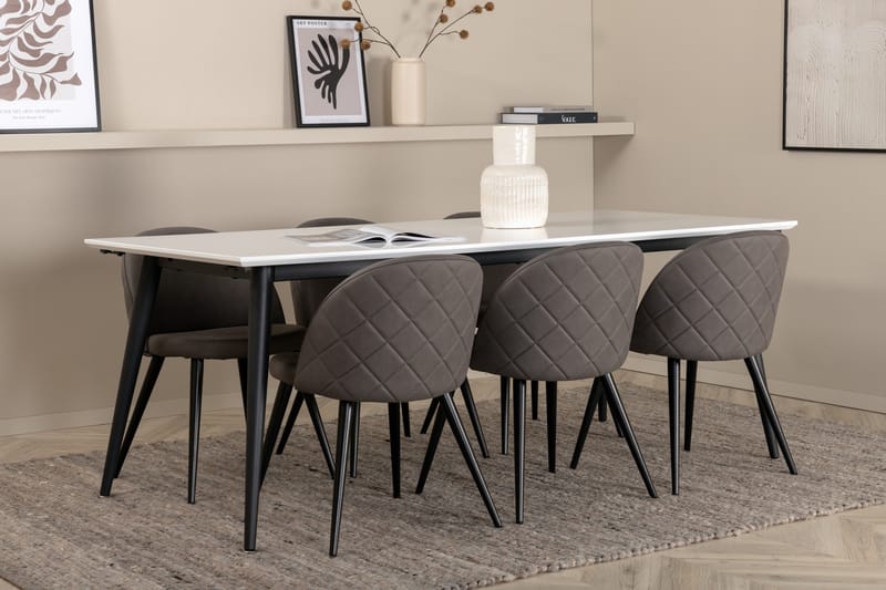 Jimmy Matgrupp 195 cm Rektangulär med 6 Velvet stolar - Svart - Products - Möbler - Bord & matgrupp - Matgrupp