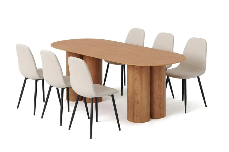 Juno Matgrupp rektangulärt 220 cm Ek med 6 Nibe Matstolar, Ek