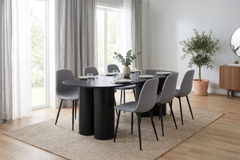 Juno Matgrupp rektangulärt 220 cm Svart med 8 Nibe Matstolar - Svart - Products - Möbler - Bord & matgrupp - Matgrupp