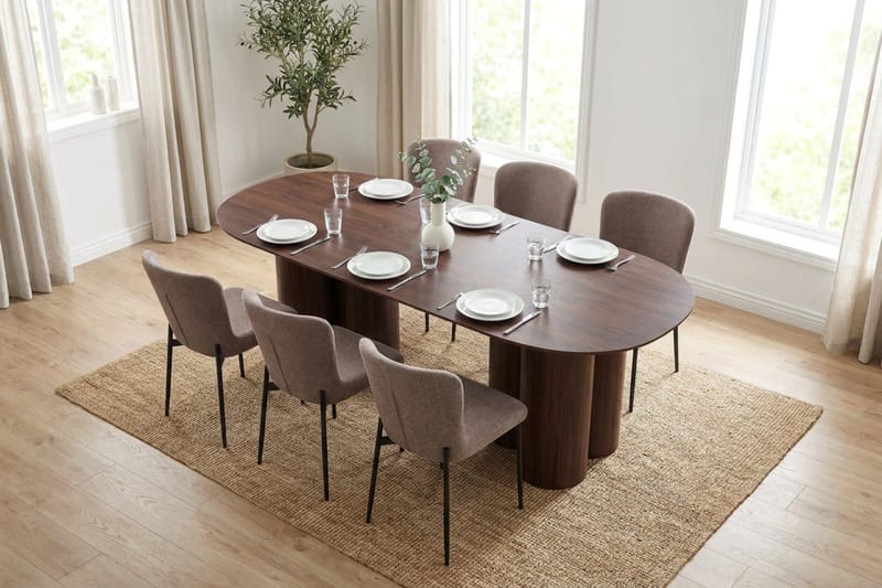 Juno Matgrupp rektangulärt 220 cm Valnöt med 6 Elsie Matstolar - Valnöt/Grå - Products - Möbler - Bord & matgrupp - Matgrupp
