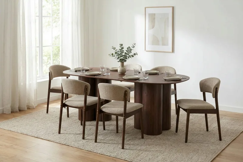 Juno Matgrupp rektangulärt 220 cm Valnöt med 8 Nala Matstolar - Valnöt - Products - Möbler - Bord & matgrupp - Matgrupp