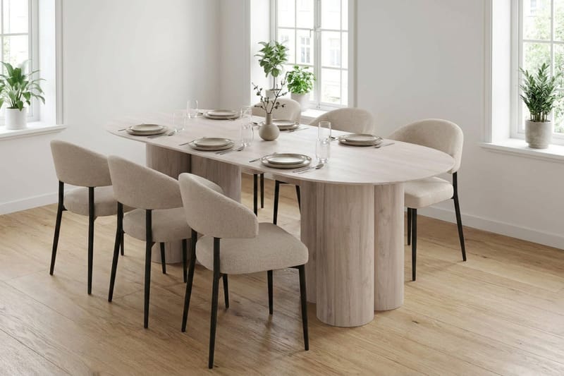 Juno Matgrupp rektangulärt 220 cm Vitlaserad med 8 Sawako Matstolar - Vitlaserad - Products - Möbler - Bord & matgrupp - Matgrupp