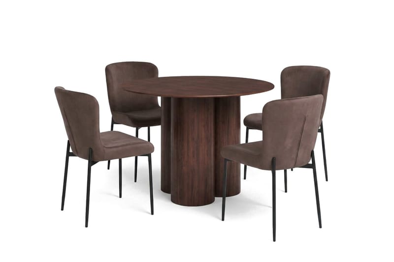 Juno Matgrupp runt 110 cm Valnöt med 4 Elsie Matstolar - Valnöt/Brun - Products - Möbler - Bord & matgrupp - Matgrupp