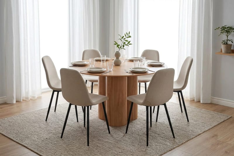Juno Matgrupp runt 130 cm Ek med 6 Nibe Matstolar - Ek - Products - Möbler - Bord & matgrupp - Matgrupp