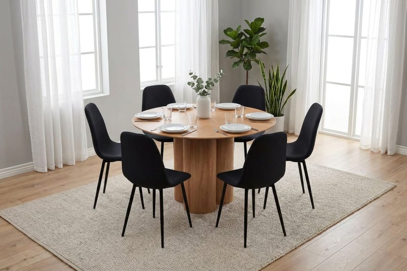 Juno Matgrupp runt 130 cm Ek med 6 Nibe Matstolar - Ek - Products - Möbler - Bord & matgrupp - Matgrupp