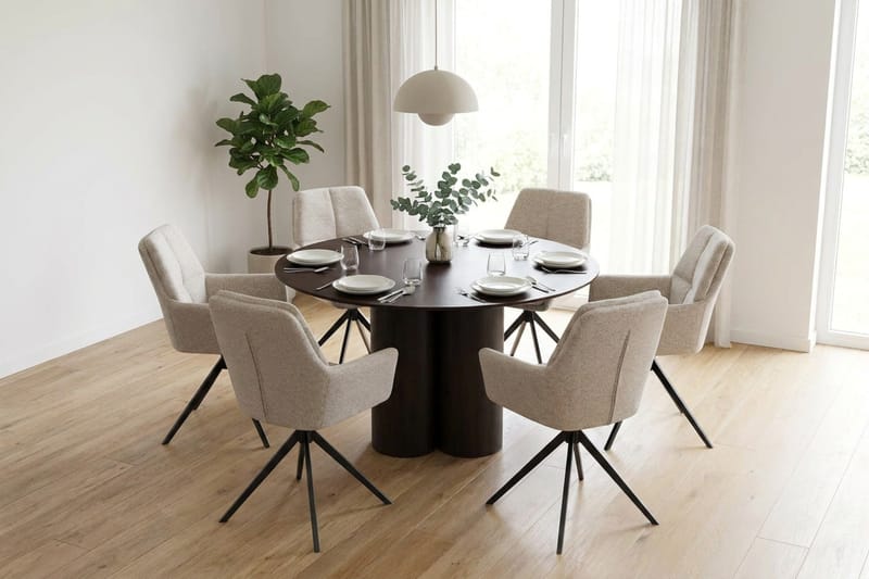 Juno Matgrupp runt 130 cm Rökt Ek med 6 Torsby Matstolar - Rökt ek - Products - Möbler - Bord & matgrupp - Matgrupp