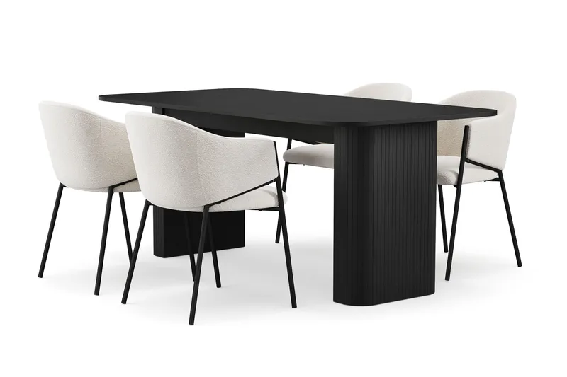 Kopparbo Matbord 180-240 cm Förlängningsbart med 4 Filip Matstolar - Svart / Vit Bouclé - Products - Möbler - Bord & matgrupp - Matgrupp