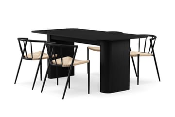 Kopparbo Matbord 180-240 cm Förlängningsbart med 4 Winston Matstolar - Svart / Beige / Metallben Svart - Products - Möbler - Bord & matgrupp - Matgrupp
