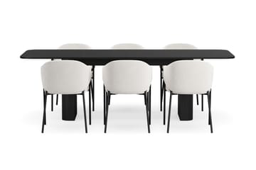 Kopparbo Matbord 180-240 cm Förlängningsbart med 6 Filip Matstolar - Svart / Vit Bouclé - Products - Möbler - Bord & matgrupp - Matgrupp