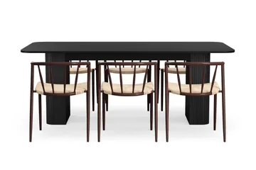 Kopparbo Matbord 200-260 cm Förlängningsbart med 6 Winston Matstolar - Svart / Beige / Metallben Rökt ek - Products - Möbler - Bord & matgrupp - Matgrupp