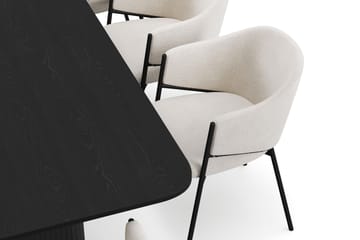 Kopparbo Matbord 200-260 cm Förlängningsbart med 8 Filip Matstolar - Svart / Vit Bouclé - Products - Möbler - Bord & matgrupp - Matgrupp