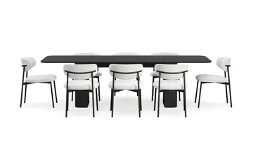 Kopparbo Matbord 200-260 cm Förlängningsbart med 8 Lucy Matstolar - Svart / Vit Bouclé / Metallben Svart - Products - Möbler - Bord & matgrupp - Matgrupp