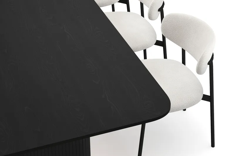 Kopparbo Matbord 200-260 cm Förlängningsbart med 8 Lucy Matstolar - Svart / Vit Bouclé / Metallben Svart - Products - Möbler - Bord & matgrupp - Matgrupp