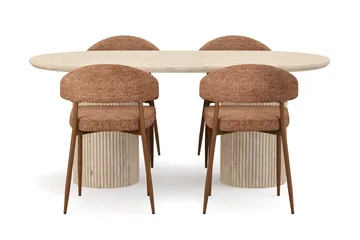 Kopparbo Matbord Travetin utseende med 4 st Jairam Matstolar - Beige - Products - Möbler - Bord & matgrupp - Matgrupp