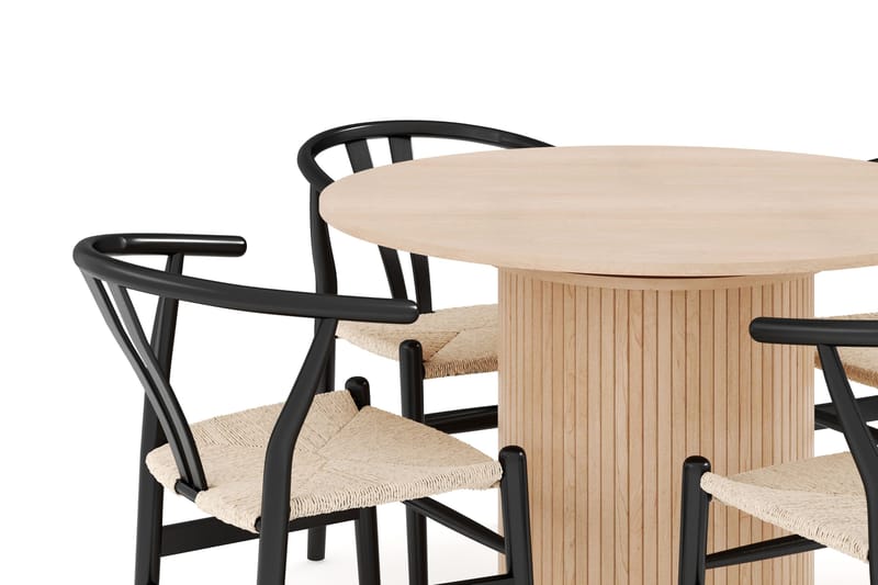 Kopparbo Matgrupp 106 cm Rund Förlängningsbart med 4 Dastoori Matstolar - Whitewash - Products - Möbler - Bord & matgrupp - Matgrupp