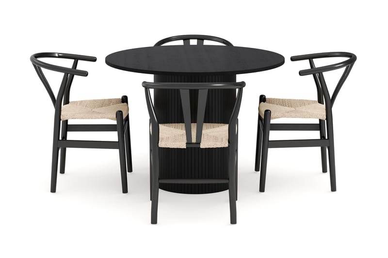 Kopparbo Matgrupp 106 cm Rund med 4 Dastoori Matstol - 2220067-4,2229318-1 - Svart - Products - Möbler - Bord & matgrupp - Matgrupp
