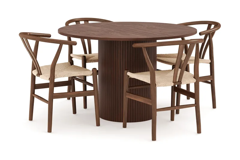 Kopparbo Matgrupp 120 cm Rund med 4 Dastoori Matstol, Mörkbrun