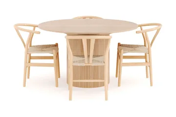 Kopparbo Matgrupp 130 cm Rund Förlängningsbart med 4 Dastoori Matstolar - Whitewash - Products - Möbler - Bord & matgrupp - Matgrupp