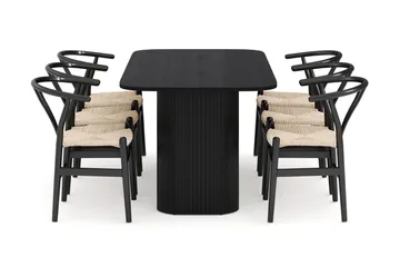 Kopparbo Matgrupp 160 cm med 6 Dastoori Matstol - 2220067-6,2229297-1 - Svart - Products - Möbler - Bord & matgrupp - Matgrupp