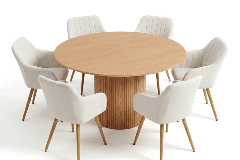 Kopparbo Matgrupp runt 130 cm Ek med 6 Filippa Matstolar - Ek - Products - Möbler - Bord & matgrupp - Matgrupp