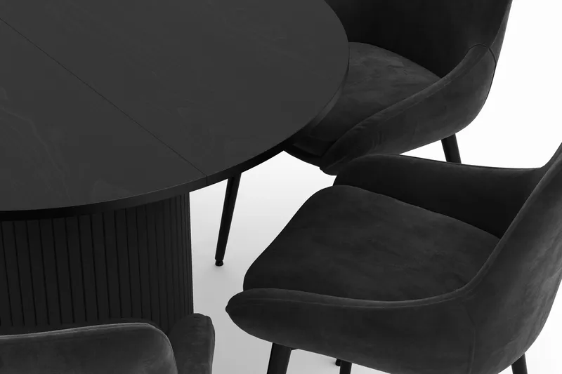 Kopparbo Rund Matgrupp 106-156cm med 6 Alsarp Matstolar - Svart - Products - Möbler - Bord & matgrupp - Matgrupp