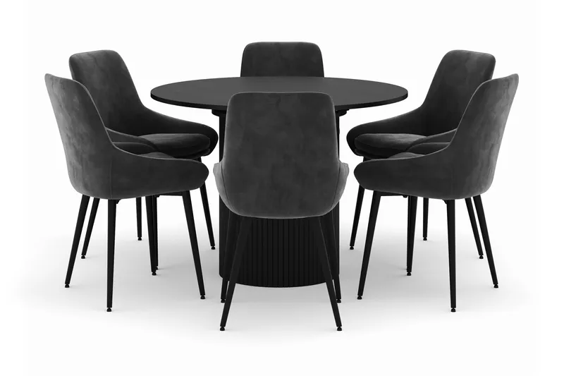 Kopparbo Rund Matgrupp 106-156cm med 6 Alsarp Matstolar, Svart