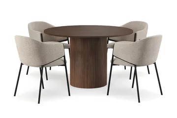 Kopparbo Runt Matbord 120 cm med 4 Filip Matstolar - Mörkbrun / Taupe Bouclé - Products - Möbler - Bord & matgrupp - Matgrupp