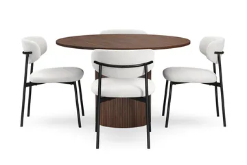 Kopparbo Runt Matbord 120 cm med 4 Lucy Matstolar - Mörkbrun / Vit Bouclé / Metallben Svart - Products - Möbler - Bord & matgrupp - Matgrupp