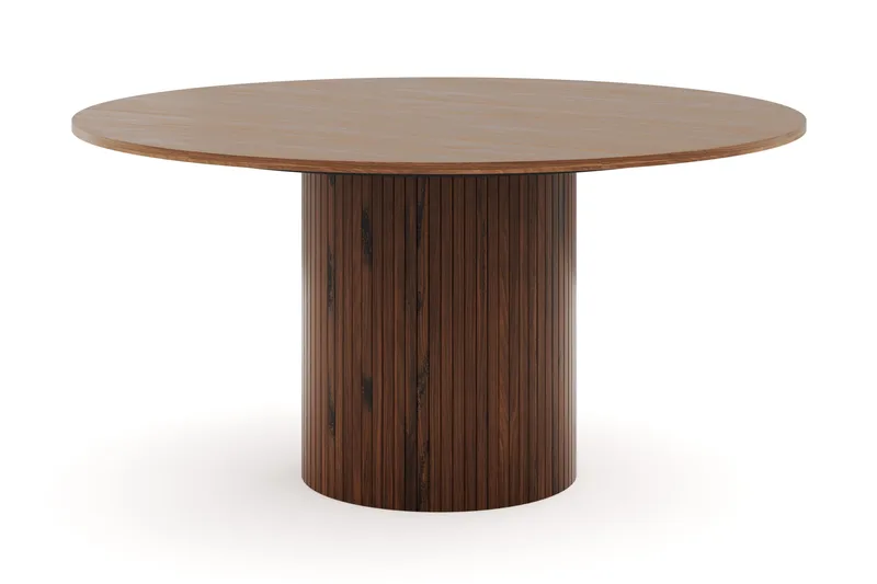 Kopparbo Runt Matbord 150 cm med 6 Filip Matstolar - Valnöt / Taupe Bouclé - Products - Möbler - Bord & matgrupp - Matgrupp