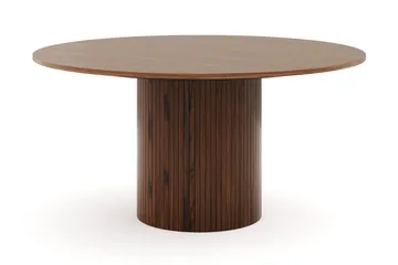 Kopparbo Runt Matbord 150 cm med 6 Lucy Matstolar - Valnöt / Greige Bouclé / Metallben Svart - Products - Möbler - Bord & matgrupp - Matgrupp