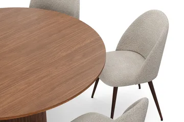 Kopparbo Runt Matbord 150 cm med 6 Nibe Plus Matstolar - Valnöt / Greige Bouclé / Metallben Valnöt - Products - Möbler - Bord & matgrupp - Matgrupp