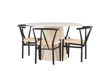 Lanzo Matgrupp 120 cm Rund med 4 Alfons stolar - Whitewash/Svart - Products - Möbler - Bord & matgrupp - Matgrupp