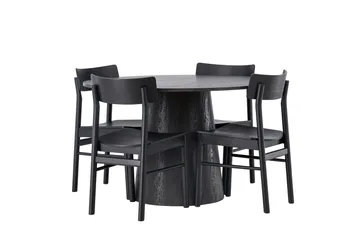 Lanzo Matgrupp 120 cm Rund med 4 Montros stolar - Svart - Products - Möbler - Bord & matgrupp - Matgrupp