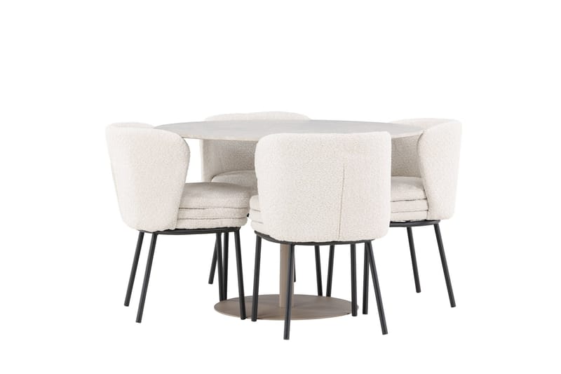 Lycke Matgrupp 110 cm Rund med 4 Agnes stolar - Beige/Vit - Products - Möbler - Bord & matgrupp - Matgrupp