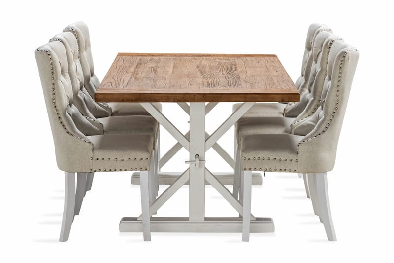 Lyon Förlängningsbar Matgrupp 200 cm inkl 6 Bergviken Stolar - Brun/Vit - Products - Möbler - Bord & matgrupp - Matgrupp