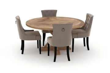 Lyon Matbord 150 cm Runt med 4st Viktoria Matstol - Brun - Products - Möbler - Bord & matgrupp - Matgrupp